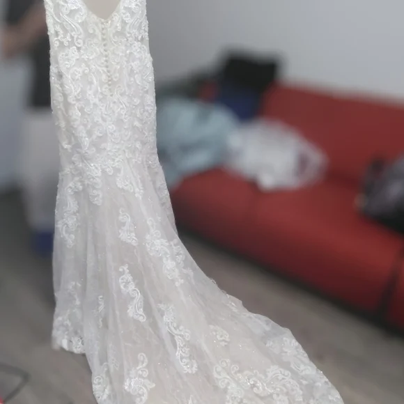 Elegant Cream Lace Wedding Dress - Picture 2 of 10